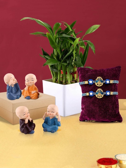 

TIED RIBBONS 9 Pcs Multicoloured Buddha Monk Rakhi Gift Set, Multi