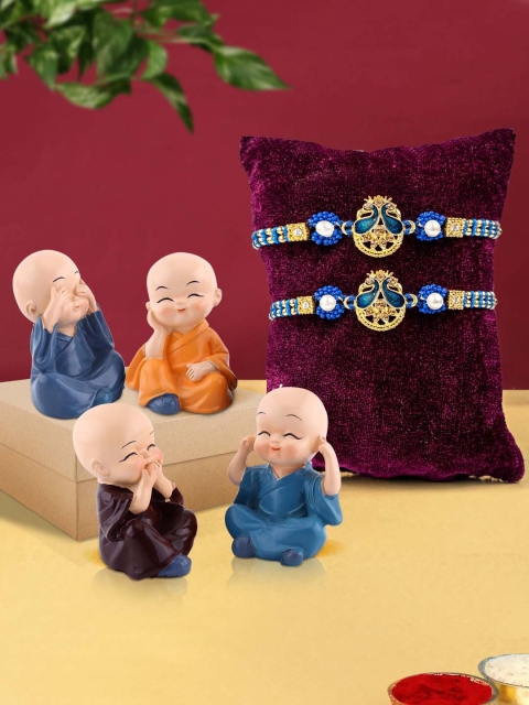 

TIED RIBBONS 8 Pcs Multicoloured Buddha Monk Rakhi Gift Set, Multi
