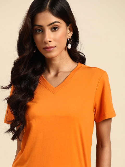

all about you Women Orange V-Neck T-shirt