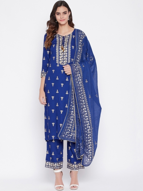 

Prakhya Women Blue Ethnic Motifs Printed Layered Kurta with Palazzos & With Dupatta