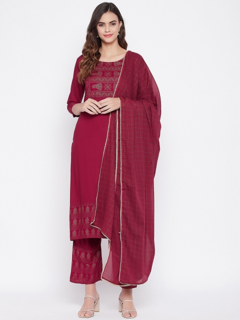 

Prakhya Women Maroon Kurta with Palazzos & With Dupatta