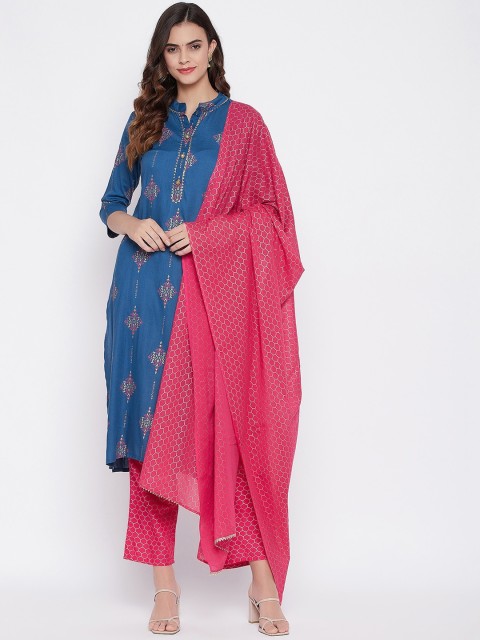

Prakhya Women Blue Layered Kurta with Trousers & With Dupatta