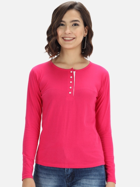 

The Dry State Women Pink Henley Neck Slim Fit T-shirt