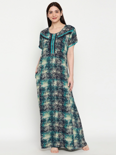 

XIN Turquoise Blue Printed Viscose Rayon Maxi Nightdress