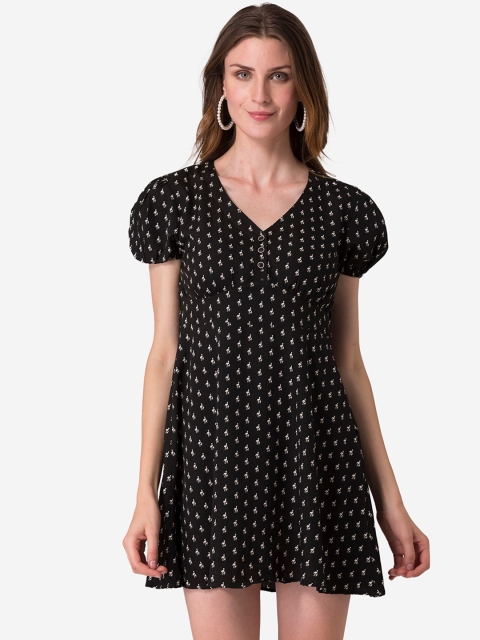 

Modriba Women Black Printed Crepe Dress