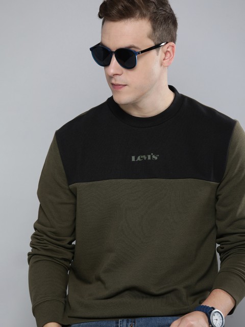

Levis Men Olive Green & Black Colourblocked Sweatshirt