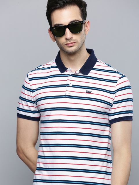 

Levis Men White Striped Polo Collar Pure Cotton T-shirt