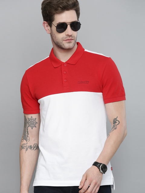 

Levis Men White & Red Colourblocked Polo Collar T-shirt