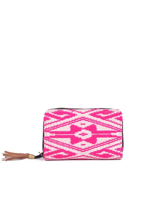 

ASTRID Women Pink & White Self Design Canvas Zip Around Wallet