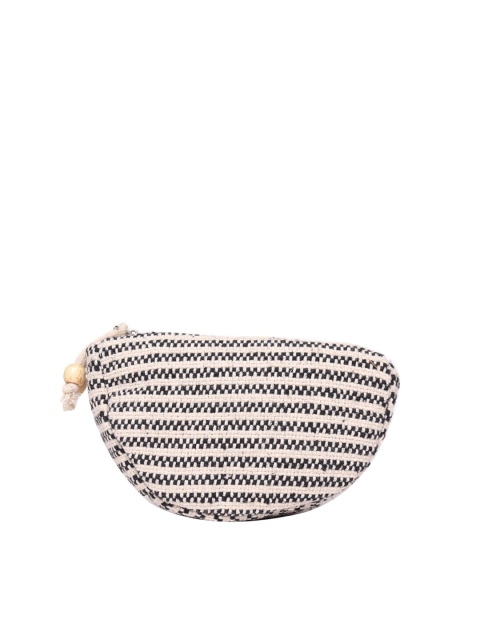 

ASTRID Women Black & Cream-Coloured Textured Half Moon Clutch