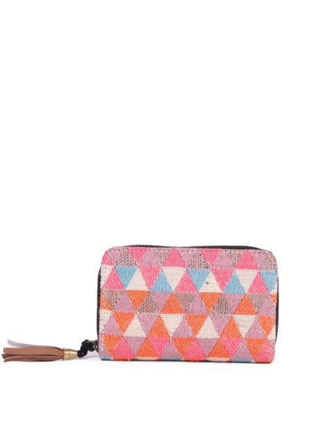 

ASTRID Women Pink & Multicoloured Self Design Canvas Zip Around Wallet