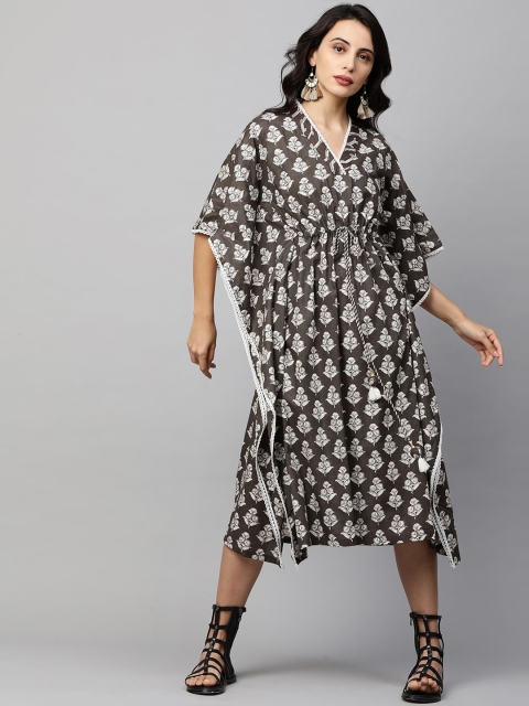 

FASHOR Charcoal Floral Kaftan Midi Dress