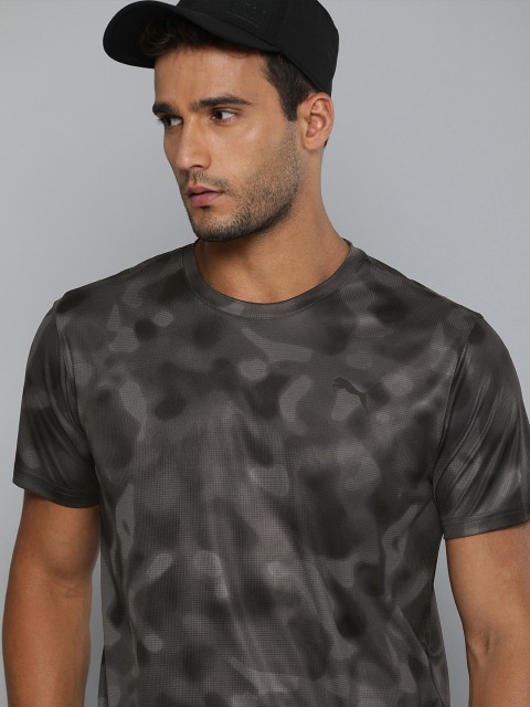 

Puma Men Charcoal Grey Camouflage Print Short Sleeves Performance AOP T-shirt