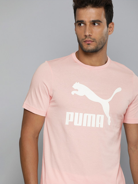 

Puma Men Peach-Coloured White Brand Logo Classics Pure Cotton T-shirt