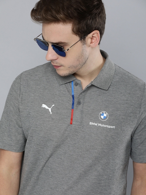 

PUMA Motorsport Men Grey BMW M Brand Logo Printed Polo Collar Pure Cotton T-shirt