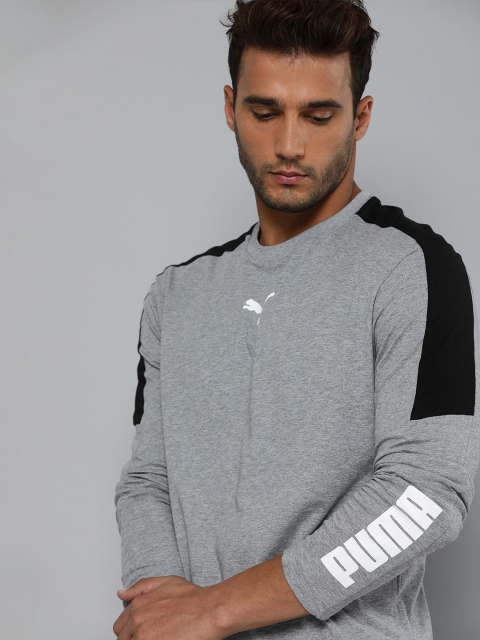 

Puma Men Grey Melange Solid Modern Sports Long Sleeves Loose Pure Cotton T-shirt