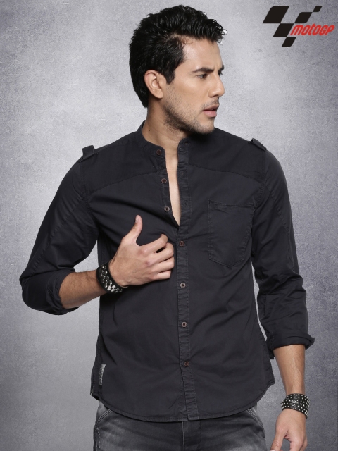 

RDSTR Men Black MotoGP Solid Casual Shirt