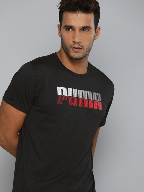 

Puma Men Black & Red Brand Logo Print Perforated Training T-shirt