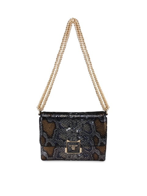 

Da Milano Silver-Toned & Bronze Textured Leather Structured Sling Bag