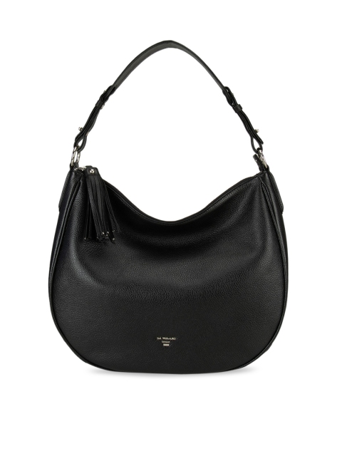 

Da Milano Black Leather Half Moon Tasselled Hobo Bag