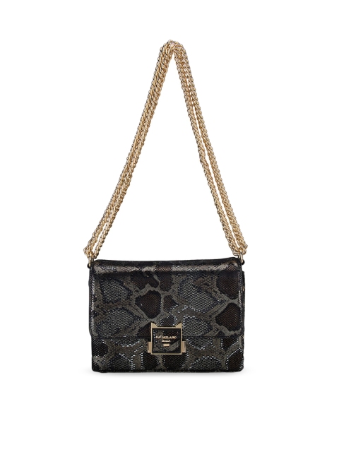 

Da Milano Gold-Toned & Bronze Animal Textured Leather Structured Sling Bag