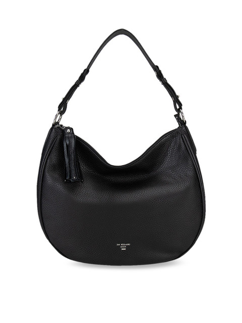 

Da Milano Black Leather Half Moon Tasselled Hobo Bag