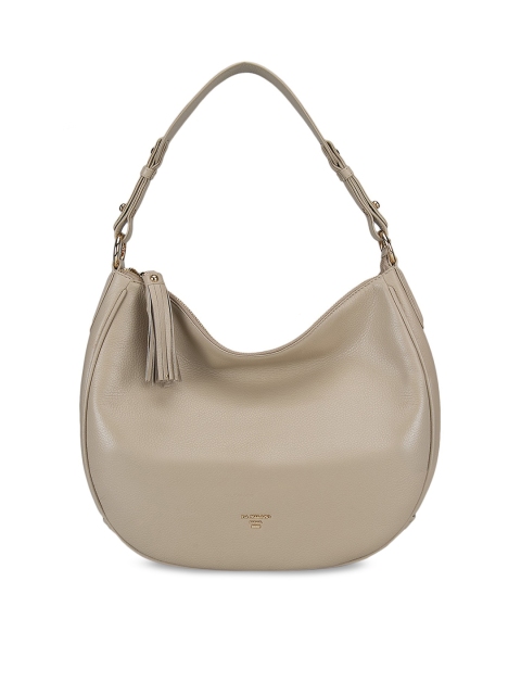 

Da Milano Cream-Coloured Leather Half Moon Tasselled Hobo Bag