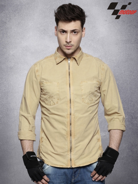 

RDSTR Men MotoGP Khaki Solid Casual Shirt