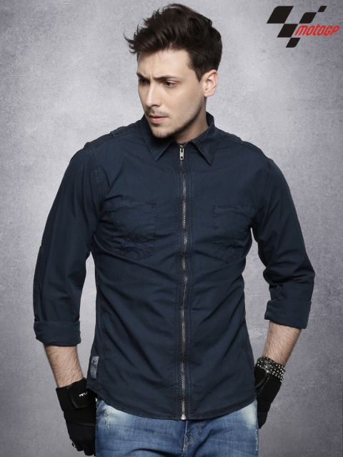 

RDSTR Men Navy Blue MotoGP Solid Casual Shirt
