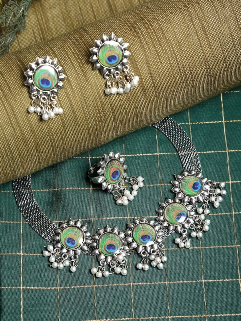 

NEUDIS Oxidised Silver-Plated Blue & Green Jewellery Set