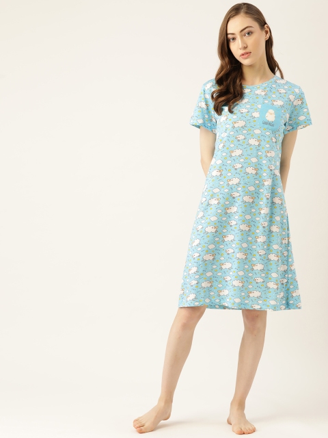 

Sweet Dreams Blue & White Printed Cotton Nightdress