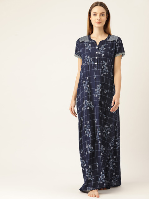 

Sweet Dreams Navy Blue Printed Maxi Nightdress