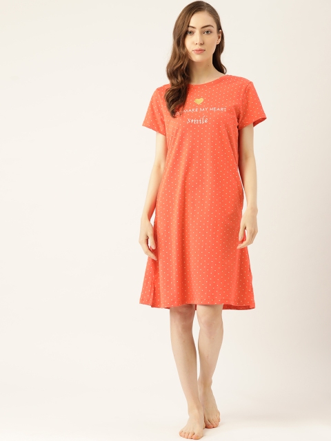 

Sweet Dreams Coral Orange & Yellow Polka Printed Nightdress