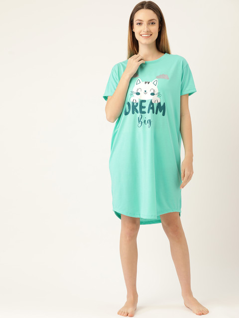 

Sweet Dreams Green Pure Cotton Printed Nightdress