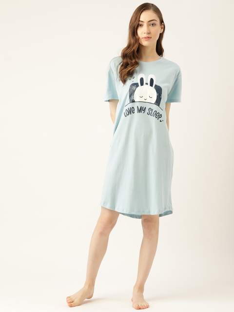 

Sweet Dreams Blue & White Printed Cotton Nightdress