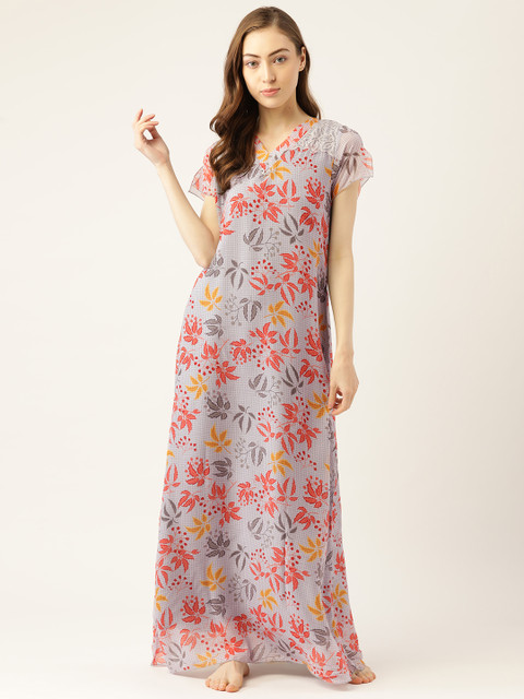 

Sweet Dreams Grey & Red Floral Printed Maxi Nightdress