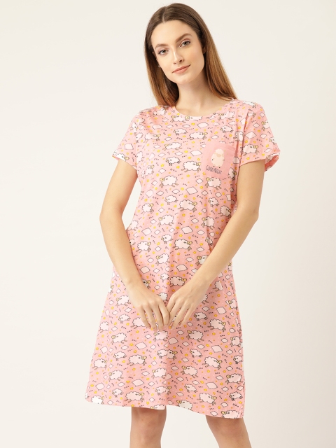 

Sweet Dreams Pink & Off-White Pure Cotton Printed Nightdress