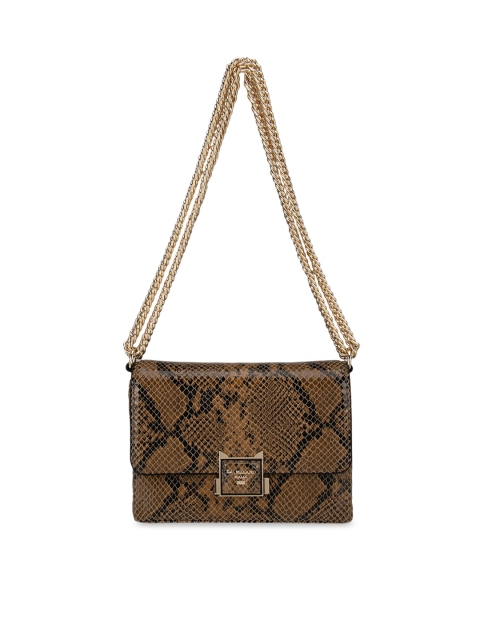 

Da Milano Brown & Black Animal Textured Leather Structured Sling Bag