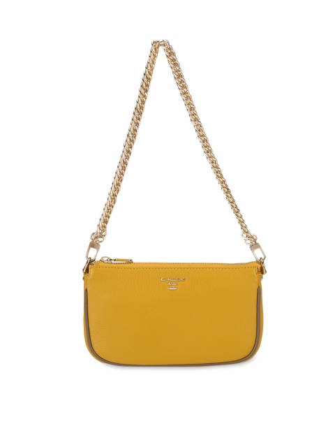 

Da Milano Yellow & Brown Colourblocked Leather Structured Sling Bag