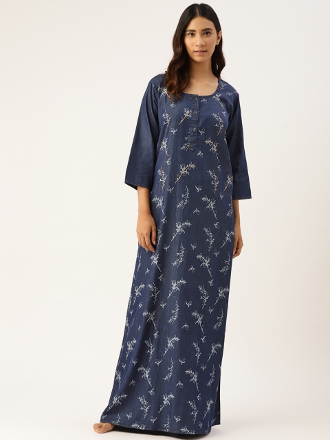 

Sweet Dreams Navy Blue Pure Cotton Printed Maxi Nightdress