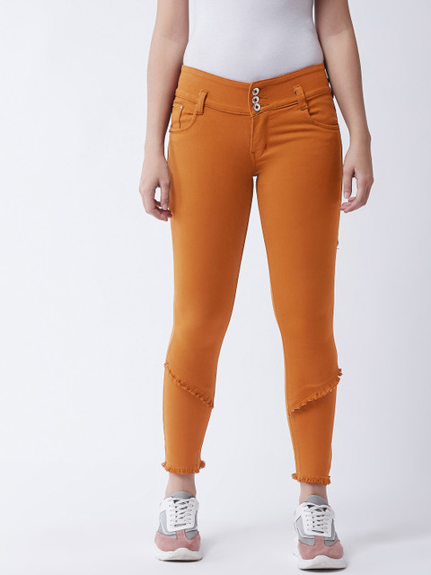 

Purple Feather Women Rust Skinny Fit High-Rise Frayed Stretchable Jeans