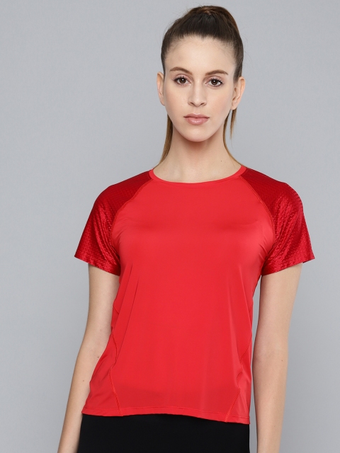 

Fitkin Women Red Colourblocked Slim Fit Training or Gym T-shirt