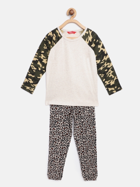 

Rute Girls Beige & Black Cotton T-shirt with Pyjamas