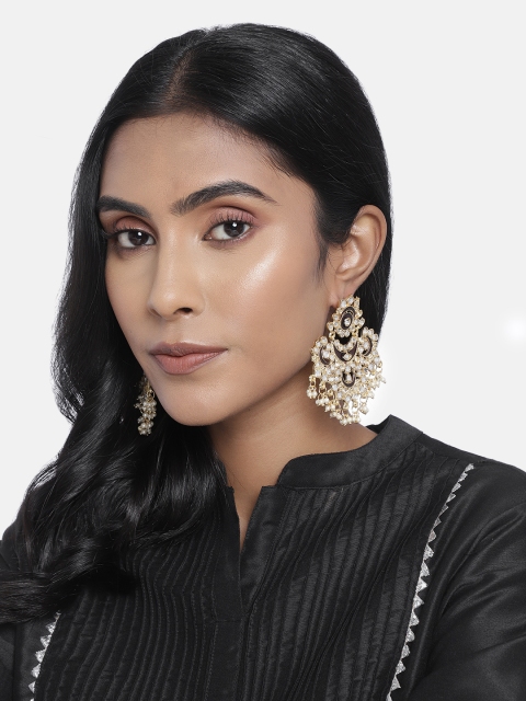 

I Jewels Gold-Plated & Maroon Classic Enamelled Chandbalis Earrings