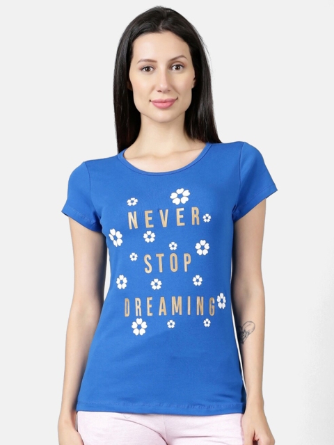 

V2 Value & Variety Women Blue Typography Printed T-shirt