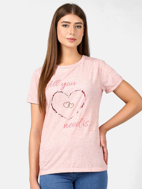 

V2 Value & Variety Women Pink Typography Printed Pure Cotton T-shirt