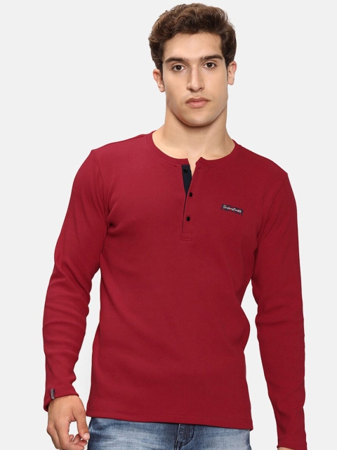 

V2 Value & Variety Men Red Henley Neck T-shirt