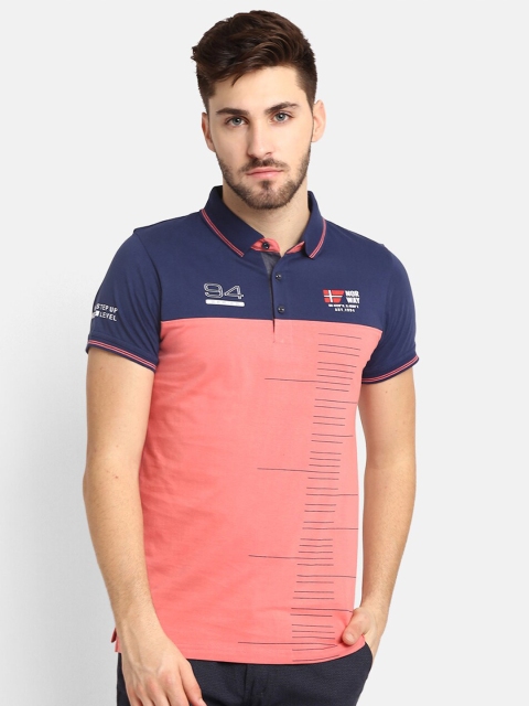 

V2 Value & Variety Men Pink And Blue Colourblocked Polo Collar T-shirt