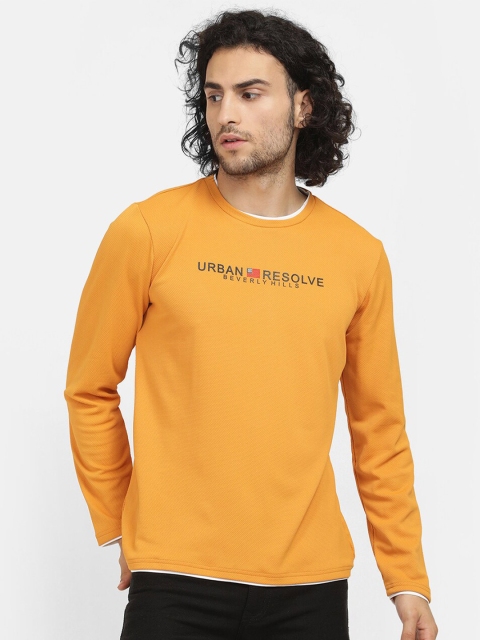 

V2 Value & Variety Men Mustard Yellow Typography Printed T-shirt