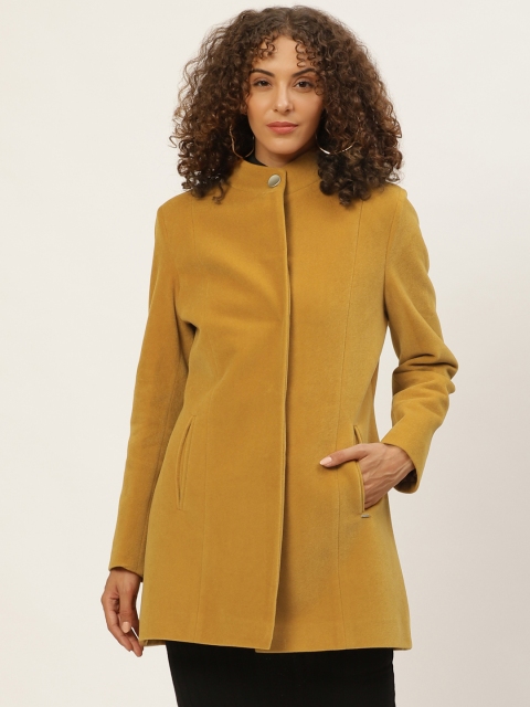 

Okane Women Mustard Brown Solid Hip Length Overcoat